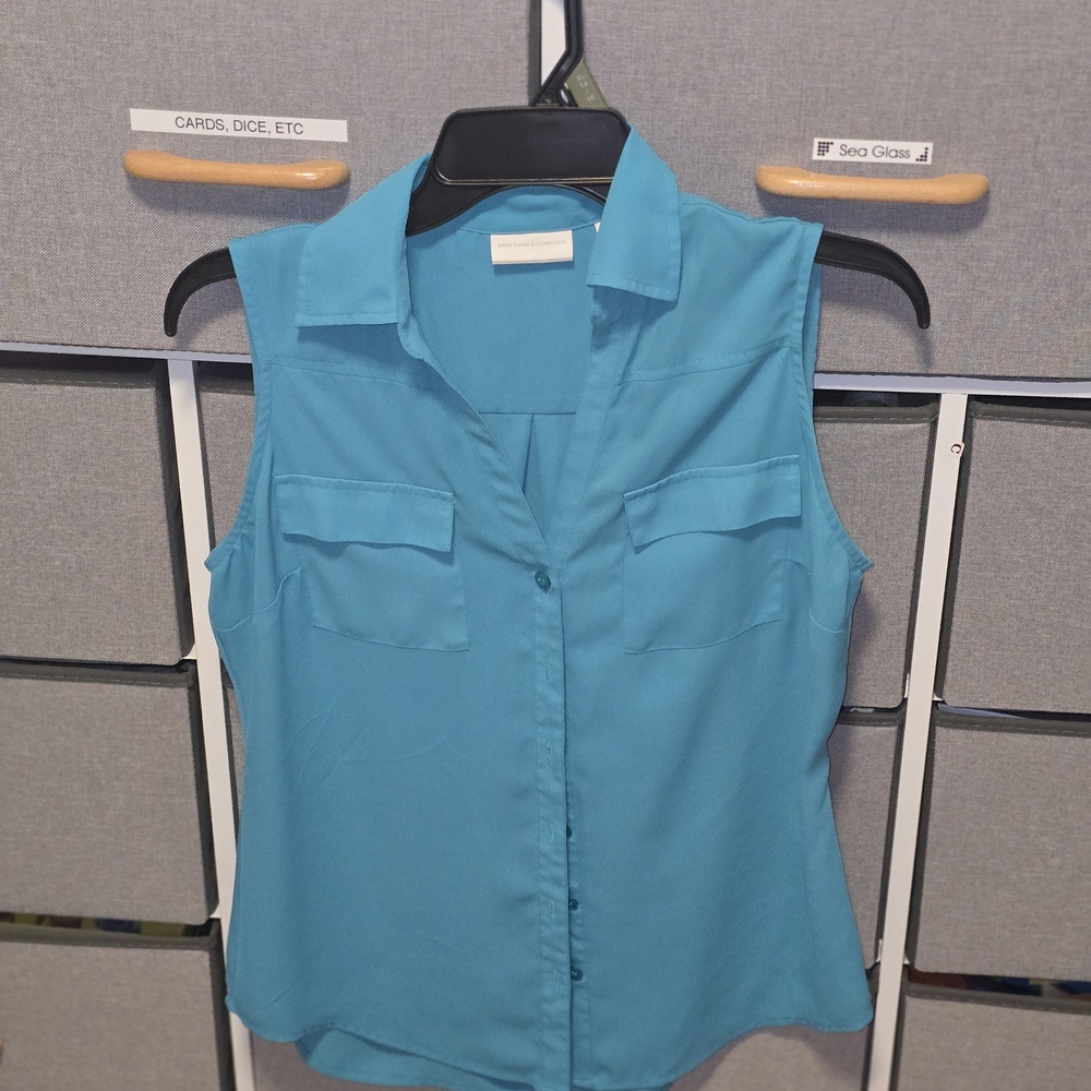New York & Company Turquoise Sleeveless Blouse